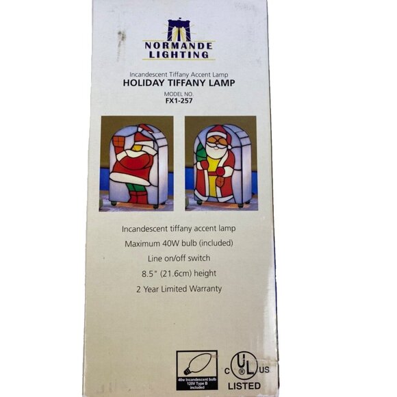 Christmas Stained Glass Santa Claus Tiffany Style Accent Lamp Style FX1-257 NOS - Picture 15 of 16